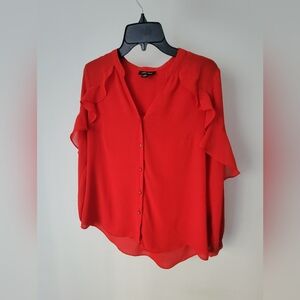 Thalia Sodi Women's Split Neck Ruffle Trim Sleeves Button Shirt size S